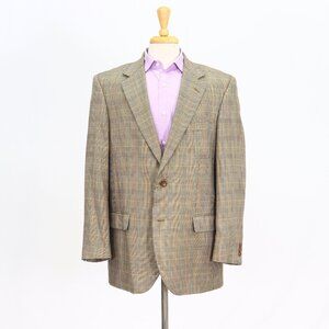 Alan Flusser 42R Beige Blazer Sport Coat Jacket 2-Button Check Y067
